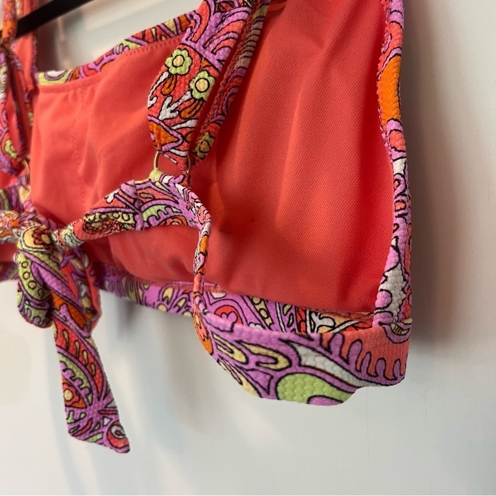 Jessica Simpson Retro Pink Orange Paisley Tie Bikini Top Size XL - Picture 9 of 12